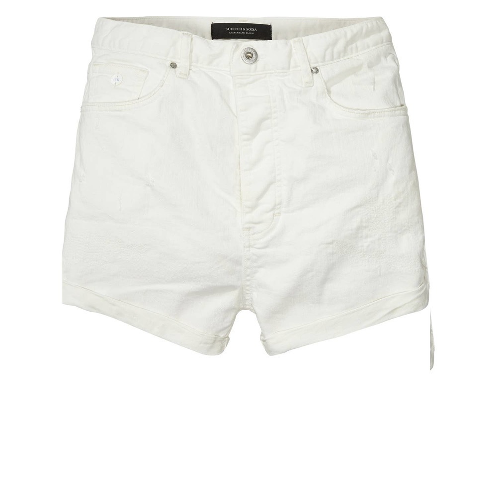 Scotch & Soda High Rise Denim Shorts White